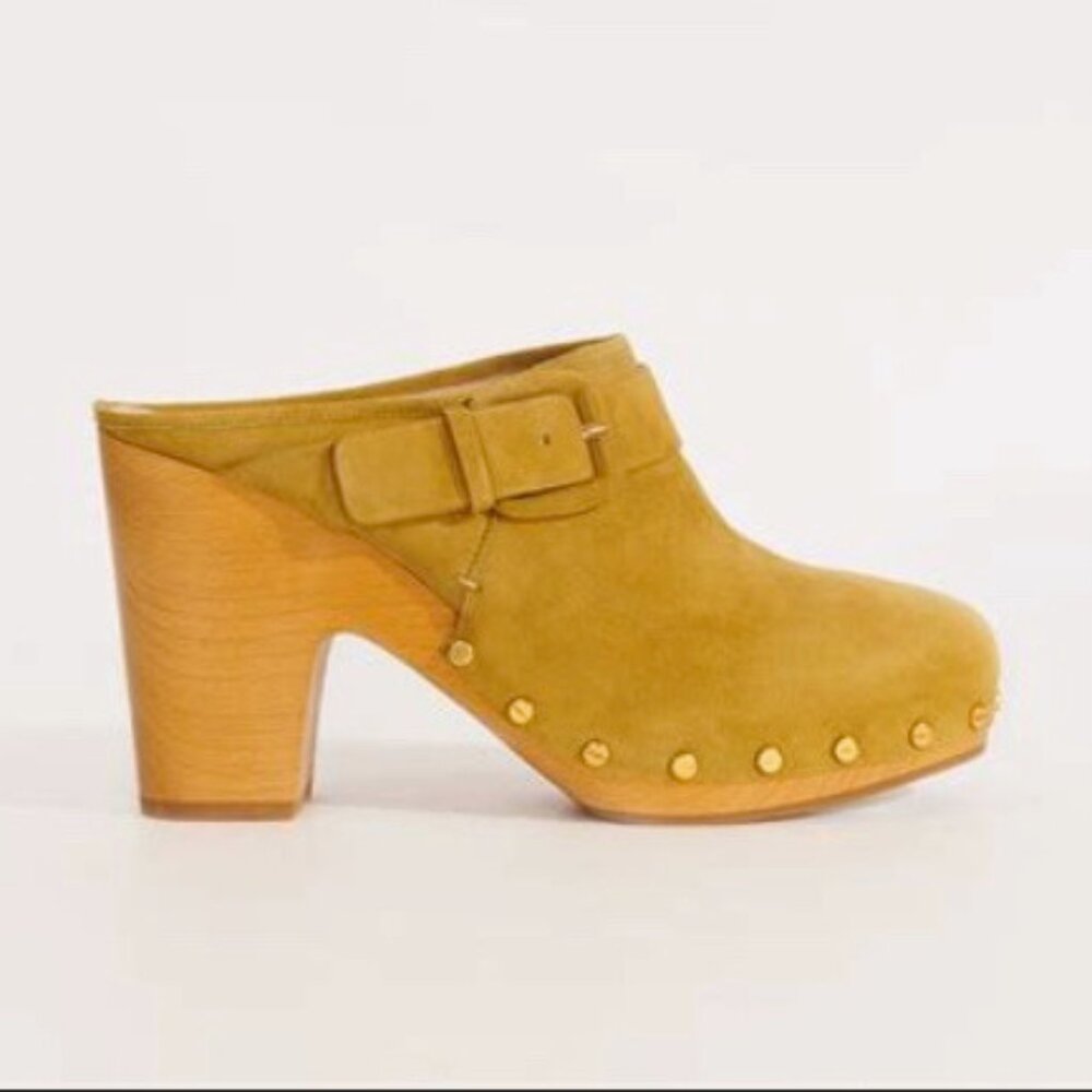 NIB Veronica Beard Dacey Buckle Suede Clogs Pistachio 9M
